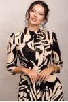 Rochie office Shila crem cu maneci 3/4 si funda decorativa